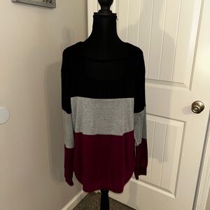 Color Block Sweater in Black, Gray, and Burgundy